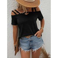 Women's T shirt Tee Plain Casual Daily Cold Shoulder Black Short Sleeve Fashion Modern Off Shoulder Summer Lightinthebox