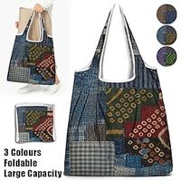Women's Tote Shoulder Bag Hobo Bag Polyester Shopping Daily Travel Print Large Capacity Foldable Lightweight Patchwork Yellow Blue Purple Lightinthebox - thumbnail
