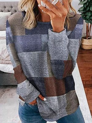 Round Neck Casual Loose Geometric Print Sweatshirt