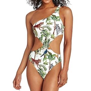 Women's Swimwear One Piece Normal Swimsuit Cut Out Printing Animal Tree Green Bodysuit Bathing Suits Sports Beach Wear Holiday Lightinthebox