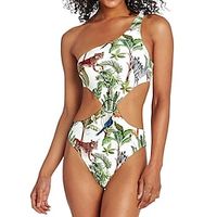 Women's Swimwear One Piece Normal Swimsuit Cut Out Printing Animal Tree Green Bodysuit Bathing Suits Sports Beach Wear Holiday Lightinthebox - thumbnail