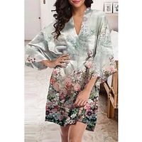 Women's Loungewear Nightgown Flower Comfort Sweet Home Daily Polyester V Wire Long Sleeve Spring Summer Green Lightinthebox - thumbnail