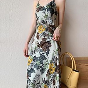 v-neck printed suspender skirt women's summer 2021 new style french retro slim slimming dress Lightinthebox