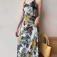 v-neck printed suspender skirt women's summer 2021 new style french retro slim slimming dress Lightinthebox - thumbnail