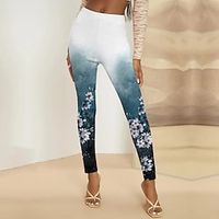 Women's Tights Leggings Blue Purple Pink Mid Waist Designer Hip-Hop Athleisure Leisure Sports Yoga Print Stretchy Ankle-Length Tummy Control Flower  Floral S M L XL XXL  Skinny Lightinthebox - thumbnail