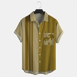 Men's Shirt Color Block Turndown Brown Print Street Daily Short Sleeve Button-Down Print Clothing Apparel Fashion Casual Breathable Comfortable miniinthebox