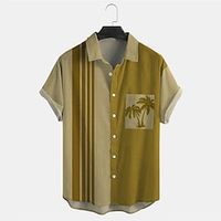 Men's Shirt Color Block Turndown Brown Print Street Daily Short Sleeve Button-Down Print Clothing Apparel Fashion Casual Breathable Comfortable miniinthebox - thumbnail