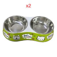 Cozy Paws Double Melamine Bowl Green Cat - 28.5X13.5X6Cm (Pack of 2) Cozy Paws Double Melamine Bowl Green Cat - 28.5X13.5X6Cm (Pack of 2)