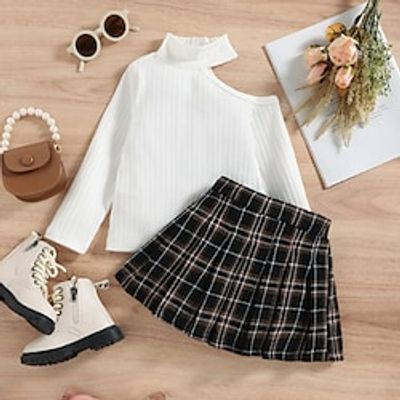 baoxin foreign trade children's clothing factory autumn and winter college style girls slanted shoulders long-sleeved plaid skirt two-piece children's suit Lightinthebox