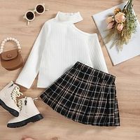 baoxin foreign trade children's clothing factory autumn and winter college style girls slanted shoulders long-sleeved plaid skirt two-piece children's suit Lightinthebox - thumbnail