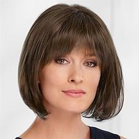 Chin-Length Bob Wig with Natural Looking Crown and Flirty Bangs/Multi-tonal Shades of Blonde Silver Brown and Red miniinthebox