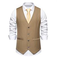 Men's Vest Gilet Daily Wear Vacation Going out Vintage Fashion Spring Fall Button Polyester Comfortable Plain Single Breasted V Neck Regular Fit Black Burgundy Khaki Vest Lightinthebox