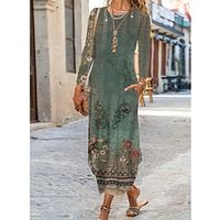 Women's Casual Dress Shift Dress Floral Dress Long Dress Maxi Dress Light Green Long Sleeve Flower Pocket Winter Fall Spring Crew Neck Fashion Winter Dress Weekend Fall Dress 2022 S M L XL 2XL 3XL Lightinthebox - thumbnail