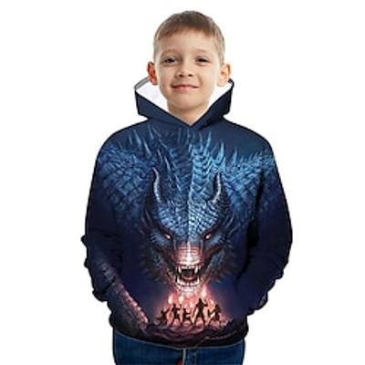 Kids Boys Hoodie Graphic Outdoor 3D Print Long Sleeve Pocket Streetwear 3-12 Years Winter Navy Blue Lightinthebox