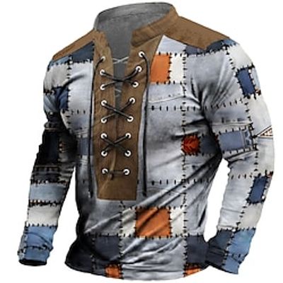 Color Block Patchwork Men's Daily 3D Print Sweatshirt Holiday Going out Streetwear Sweatshirts Blue Purple Stand Collar Print Lace up Spring   Fall Designer Hoodie Sweatshirt Lightinthebox