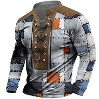 Color Block Patchwork Men's Daily 3D Print Sweatshirt Holiday Going out Streetwear Sweatshirts Blue Purple Stand Collar Print Lace up Spring   Fall Designer Hoodie Sweatshirt Lightinthebox - thumbnail