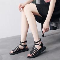 Women's Sandals Flats Platform Sandals Plus Size Daily Buckle Flat Heel Low Heel Round Toe Casual Comfort PU Ankle Strap Light Brown Black Lightinthebox