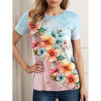 Women's T shirt Tee Floral Casual Holiday Orange Print Short Sleeve Fashion Crew Neck Regular Fit Summer Lightinthebox