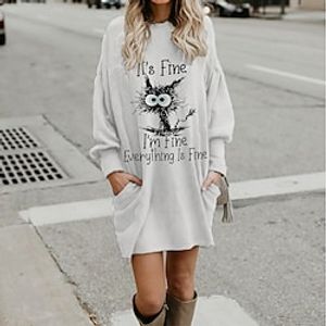 Women's Casual Dress Shift Dress Mini Dress Khaki Gray White Long Sleeve Animal Pocket Winter Fall Autumn Crew Neck Modern Winter Dress Fall Dress Loose Fit 2022 S M L XL XXL 3XL Lightinthebox