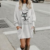 Women's Casual Dress Shift Dress Mini Dress Khaki Gray White Long Sleeve Animal Pocket Winter Fall Autumn Crew Neck Modern Winter Dress Fall Dress Loose Fit 2022 S M L XL XXL 3XL Lightinthebox - thumbnail