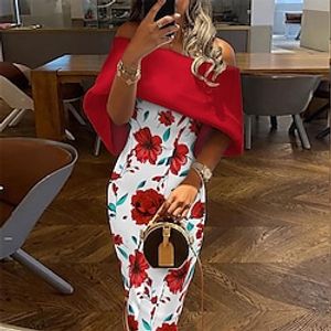 Women's Party Dress Bodycon Midi Dress Black Red White Half Sleeve Floral Cold Shoulder Winter Fall Spring Off Shoulder Party Christmas Weekend Slim 2022 S M L XL XXL 3XL Lightinthebox