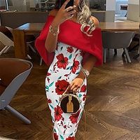 Women's Party Dress Bodycon Midi Dress Black Red White Half Sleeve Floral Cold Shoulder Winter Fall Spring Off Shoulder Party Christmas Weekend Slim 2022 S M L XL XXL 3XL Lightinthebox - thumbnail