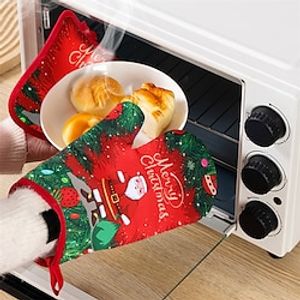 2Pcsset Christmas Microwave Mitts Thick Household Kitchen Microwave Oven Gloves Heat Insulation Oven Gloves Baking Heat Lightinthebox