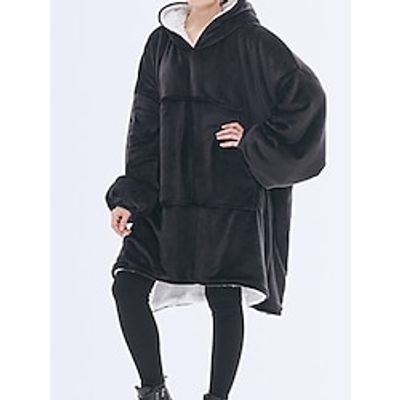 Women's Casual Dress Night Dress Hoodie  Blanket Midi Dress Daily Casual Pocket Solid Color Hooded Home Lounge Black Yellow 2023 Fall Winter One-Size Lightinthebox