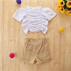 Kids Girls' Children's Day Clothing Set 2 Pieces Short Sleeve White Solid Color Vacation Outdoor Casual Daily Regular 1-5 Years Lightinthebox