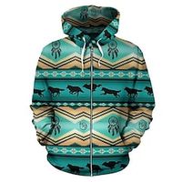 Men's Unisex Hoodie Full Zip Hoodie Jacket Blue Hooded Bohemian Style Graphic Prints Zipper Print Daily Sports 3D Print Streetwear Casual Big and Tall Spring   Fall Clothing Apparel Hoodies miniinthebox - thumbnail