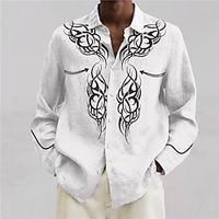 Men's Shirt Western Shirt Graphic Prints Totem Turndown Black White 3D Print Outdoor Street Long Sleeve Button-Down Print Clothing Apparel Fashion Designer Casual Soft miniinthebox - thumbnail