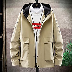 Men's Jacket Daily Fall Spring Regular Coat Stand Collar Regular Fit Breathable Casual Jacket Long Sleeve Letter Print Khaki Light Grey Black miniinthebox