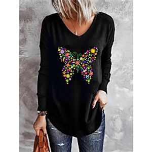 Women's Butterfly T shirt Butterfly V Neck Basic Tops Green Blue Black / 3D Print miniinthebox