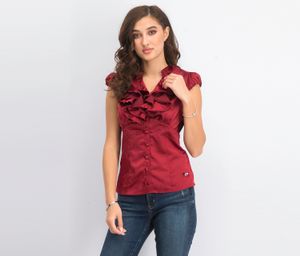 Womens Ruffle Top  Maroon