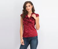 Womens Ruffle Top  Maroon - thumbnail