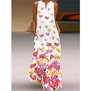 Women's Casual Dress Tank Dress Floral Butterfly Print Pocket Split Neck Long Dress Maxi Dress Red Valentines Dress Streetwear Valentine's Day Street Long Sleeve Regular Fit Black White Pink Summer S Lightinthebox