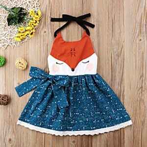 Kids Little Girls' Dress Graphic Bow Print Blue Knee-length Long Sleeve Active Dresses Summer Regular Fit 2-6 Years Lightinthebox