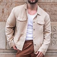 Men's Lightweight Jacket Shirt Jacket Shacket Outdoor Daily Wear Warm Pocket Fall Winter Plain Fashion Streetwear Lapel Regular Brown Beige Coffee Jacket Lightinthebox - thumbnail