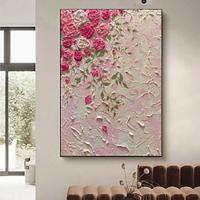 Hand painted Pink Rose Painting Pink Wall Art Rose Flower 3D Abstract Canvas Painting Floral Wall Art Painting For Home Wall Decor Lightinthebox