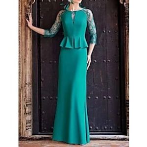 Sheath  Column Mother of the Bride Dress Formal Party Elegant Scoop Neck Floor Length Stretch Chiffon 34 Length Sleeve with Lace Ruffles 2023 Lightinthebox