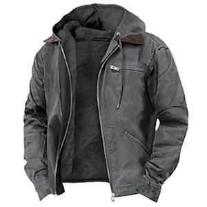 Men's Hoodie Full Zip Hoodie Sherpa Linend Blue Dark Green Gray Hooded Plain Patchwork Front Pocket Sports  Outdoor Daily Holiday Vintage Streetwear Casual Fall  Winter Clothing Apparel Hoodies Lightinthebox