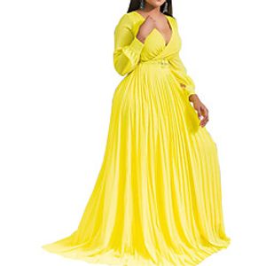 Women's Swing Dress Maxi long Dress Purple Yellow Gray Green Black Red Long Sleeve Solid Color Ruched Spring Summer V Neck Casual Holiday 2021 S M L XL XXL 3XL 4XL 5XL / Chiffon miniinthebox
