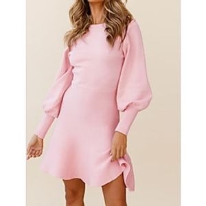 Women's Sweater Dress Jumper Dress Winter Dress Mini Dress Fashion Pure Color Outdoor Casual Daily Holiday Round Neck Long Sleeve Patchwork 2023 Regular Fit Black Pink Red S M L XL XXL Lightinthebox