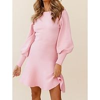 Women's Sweater Dress Jumper Dress Winter Dress Mini Dress Fashion Pure Color Outdoor Casual Daily Holiday Round Neck Long Sleeve Patchwork 2023 Regular Fit Black Pink Red S M L XL XXL Lightinthebox - thumbnail