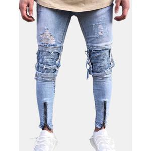 Holes Fold Zipper Ripped Jeans
