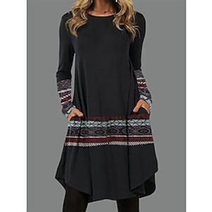 Women's Casual Dress T Shirt Dress Tee Dress Mini Dress Black Pink Red Long Sleeve Geometric Pocket Winter Fall Spring Crew Neck Fashion Daily Vacation Loose Fit 2023 S M L XL XXL 3XL 4XL 5XL miniinthebox
