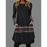 Women's Casual Dress T Shirt Dress Tee Dress Mini Dress Black Pink Red Long Sleeve Geometric Pocket Winter Fall Spring Crew Neck Fashion Daily Vacation Loose Fit 2023 S M L XL XXL 3XL 4XL 5XL miniinthebox - thumbnail