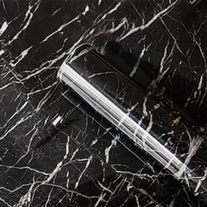 1pc Black Thickened Marble Wallpaper, Home Decoration, PVC Material Self-Adhesive Wallpaper Oilproof For Cabinets Tables Kitchen Bathroom Room Background Renovation 40x300cm(15.7''x118'') miniinthebox