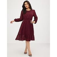 Women's Plus Size Curve Casual Dress Chiffon Dress A Line Dress Plain Midi Dress Long Sleeve Ruffle V Neck Fashion Daily Burgundy Spring Wedding Guest Dress Lightinthebox - thumbnail