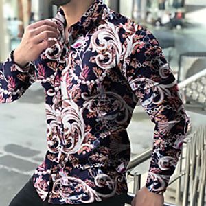 Men's Shirt Graphic Color Block Geometry Print Long Sleeve Casual Tops Lightweight Classic Tropical Hawaiian Blue Black Lightinthebox